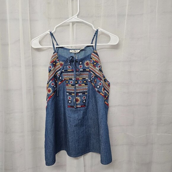 NWT Blu Pepper Blue Red Embroidered Tank Halter Boho Embroidered Hippie M - Picture 7 of 13